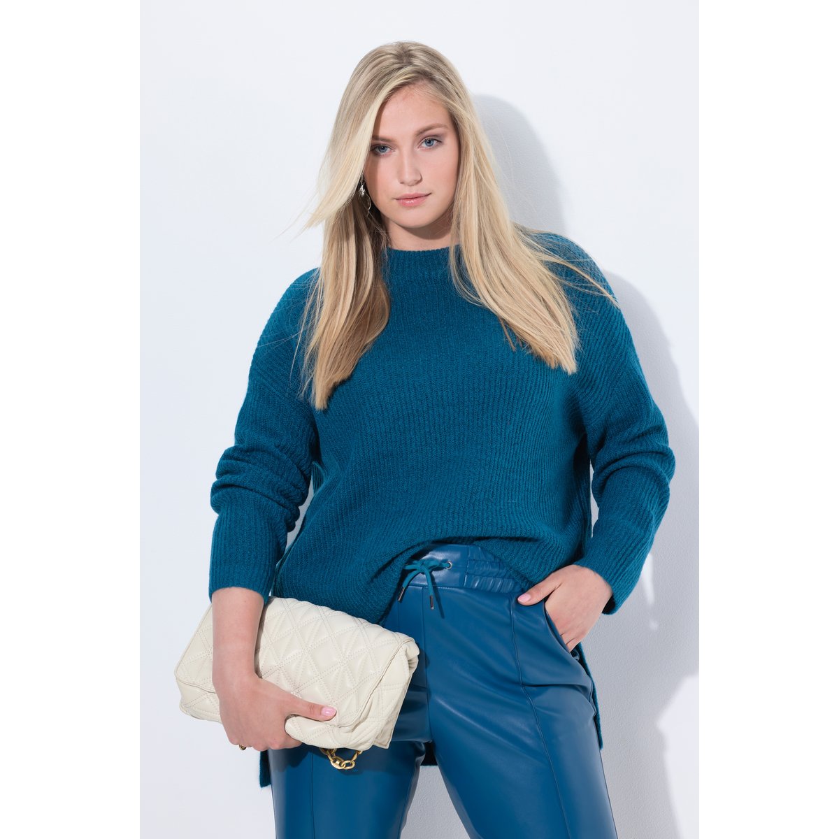 Pull oversized en maille côtelée bleu pétrole, ULLA POPKEN
