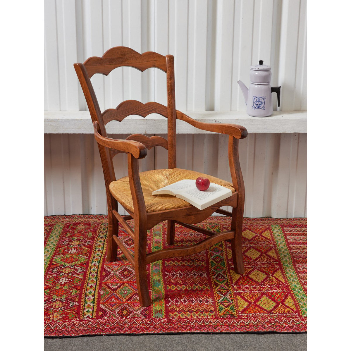 Fauteuil campagne en paille Ernest N°1077 - Bon état bois foncé, DEBONGOUT