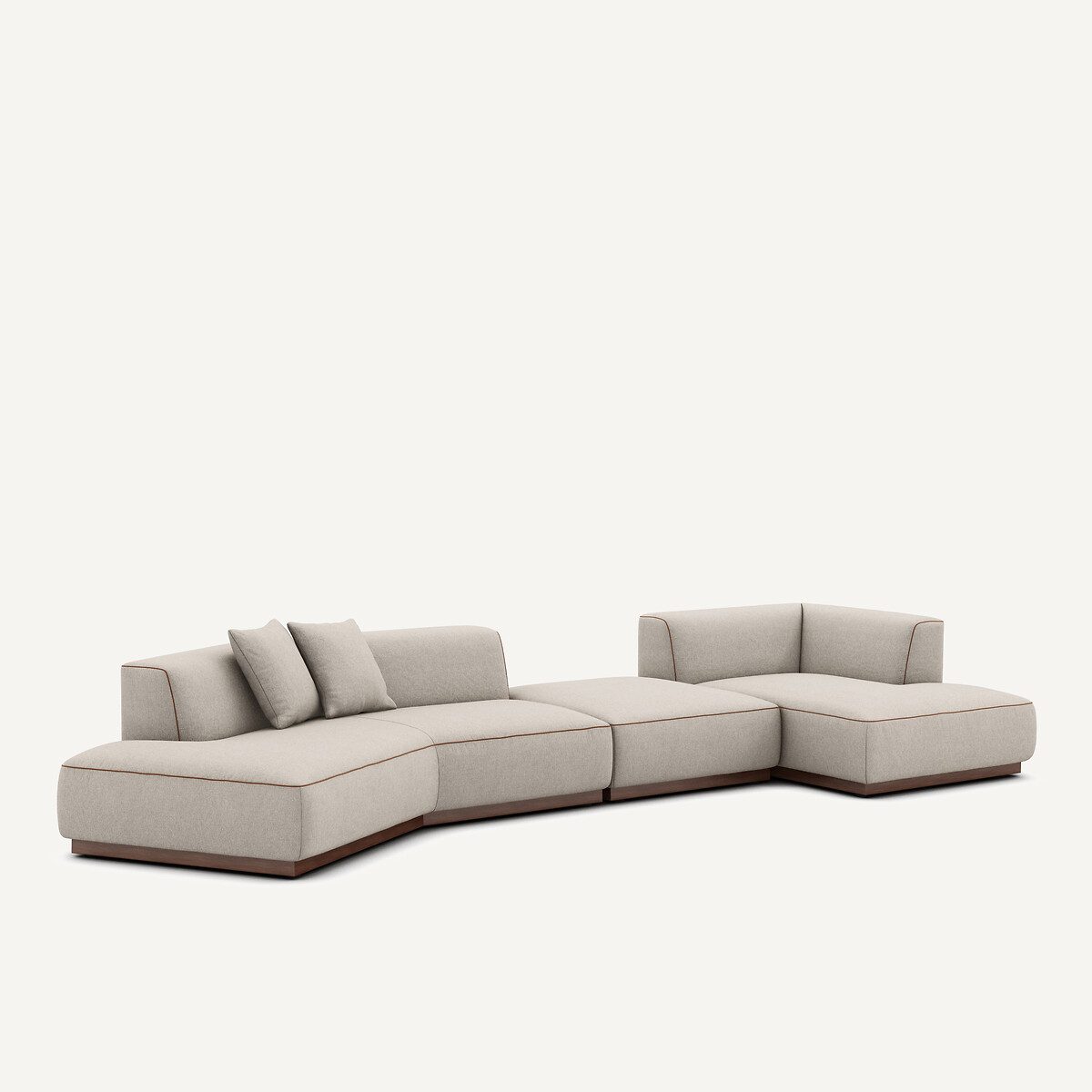 Canapé d'angle droit ouvert avec repose-pieds en texturé viscose et lin, JACOPO naturel, AM.PM