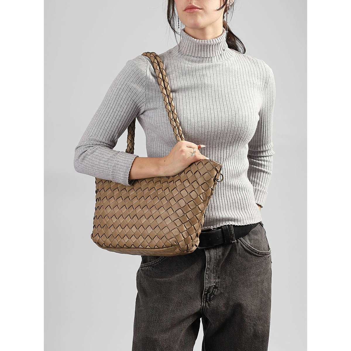 sac porté épaule Dewashed cuir taupe, MILANO