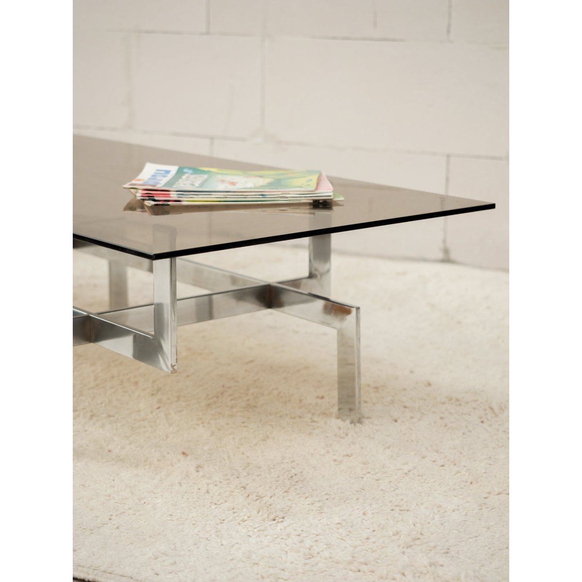 Table basse en verre et pieds chromé Donna N°1573 - Bon état transparent, DEBONGOUT