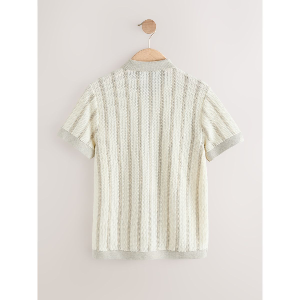 Polo zippé en maille à rayures gris/blanc, NEXT