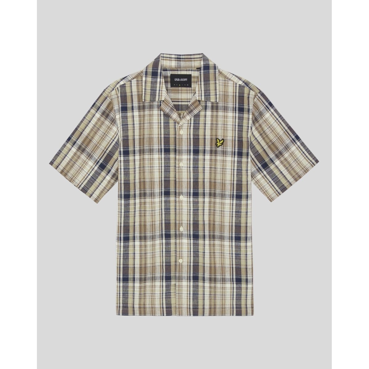 Chemise manches courtes en lin à carreaux vert herbe, LYLE & SCOTT