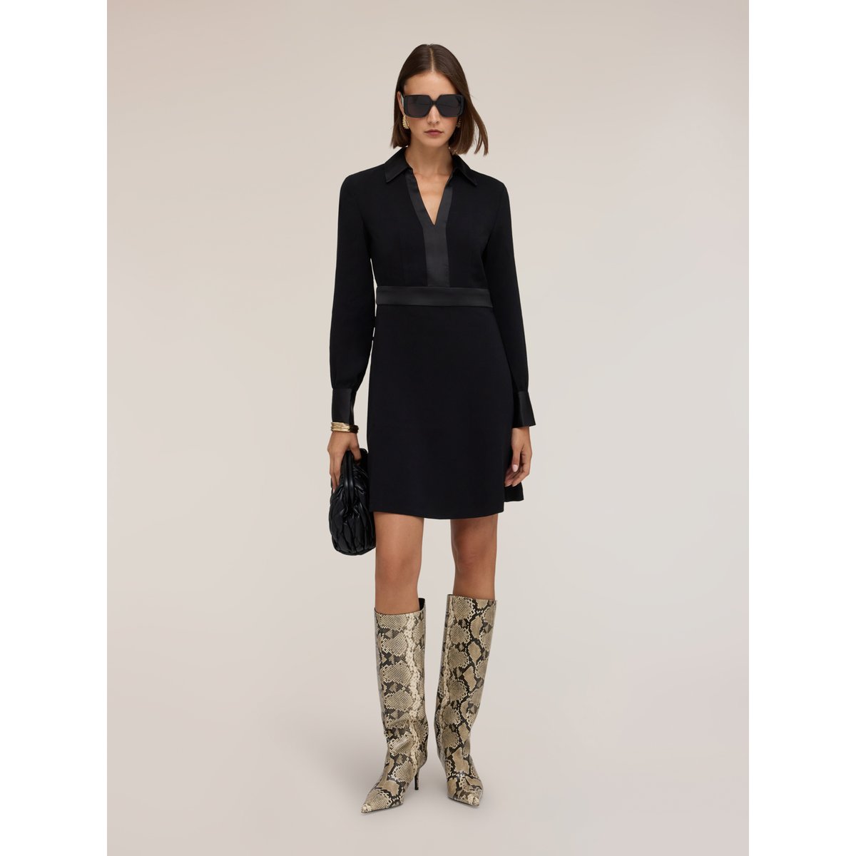 Robe chemisier avec empiècements noir, MOTIVI