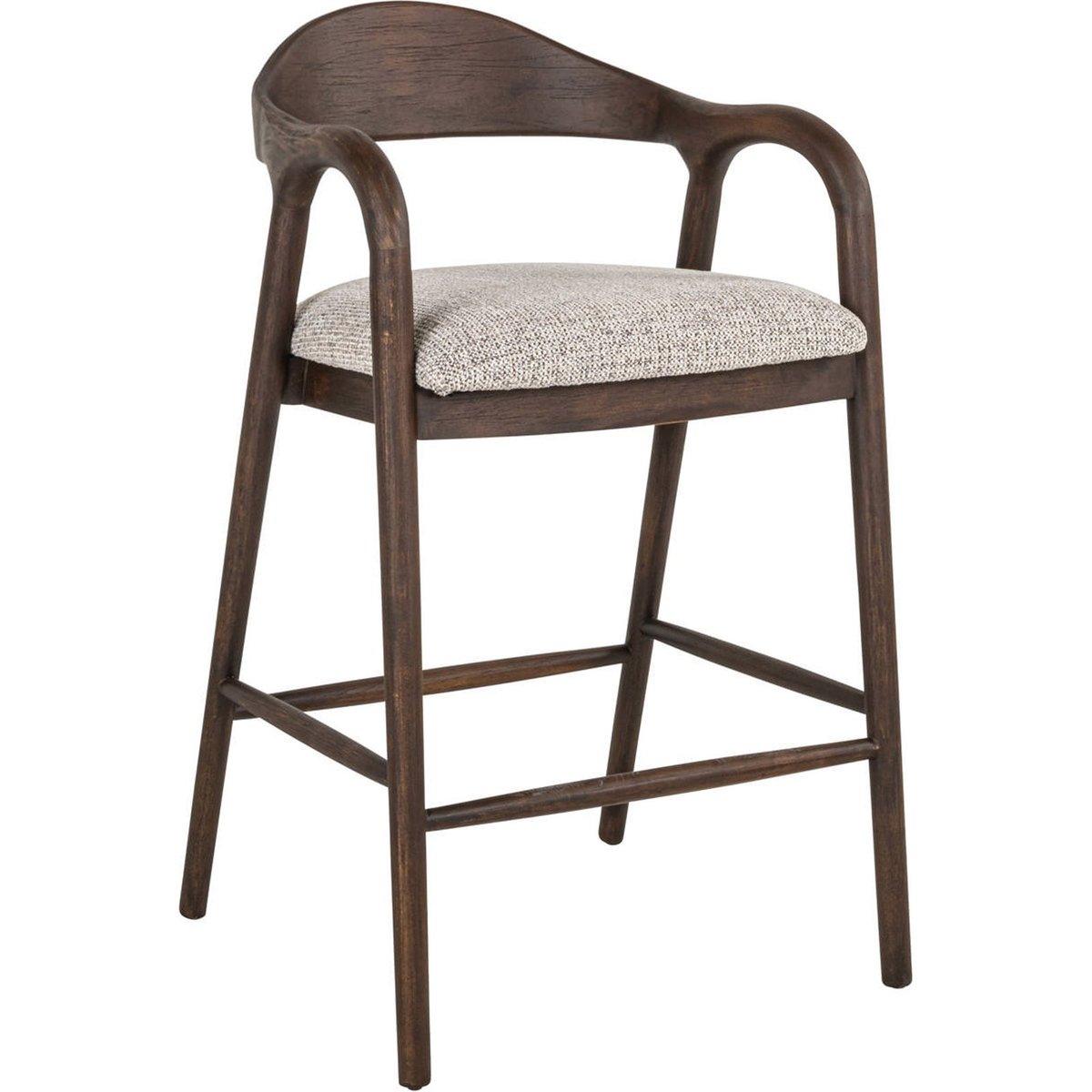 Tabouret de comptoir en bois et tissu mocca fancy, RECOLLECTION