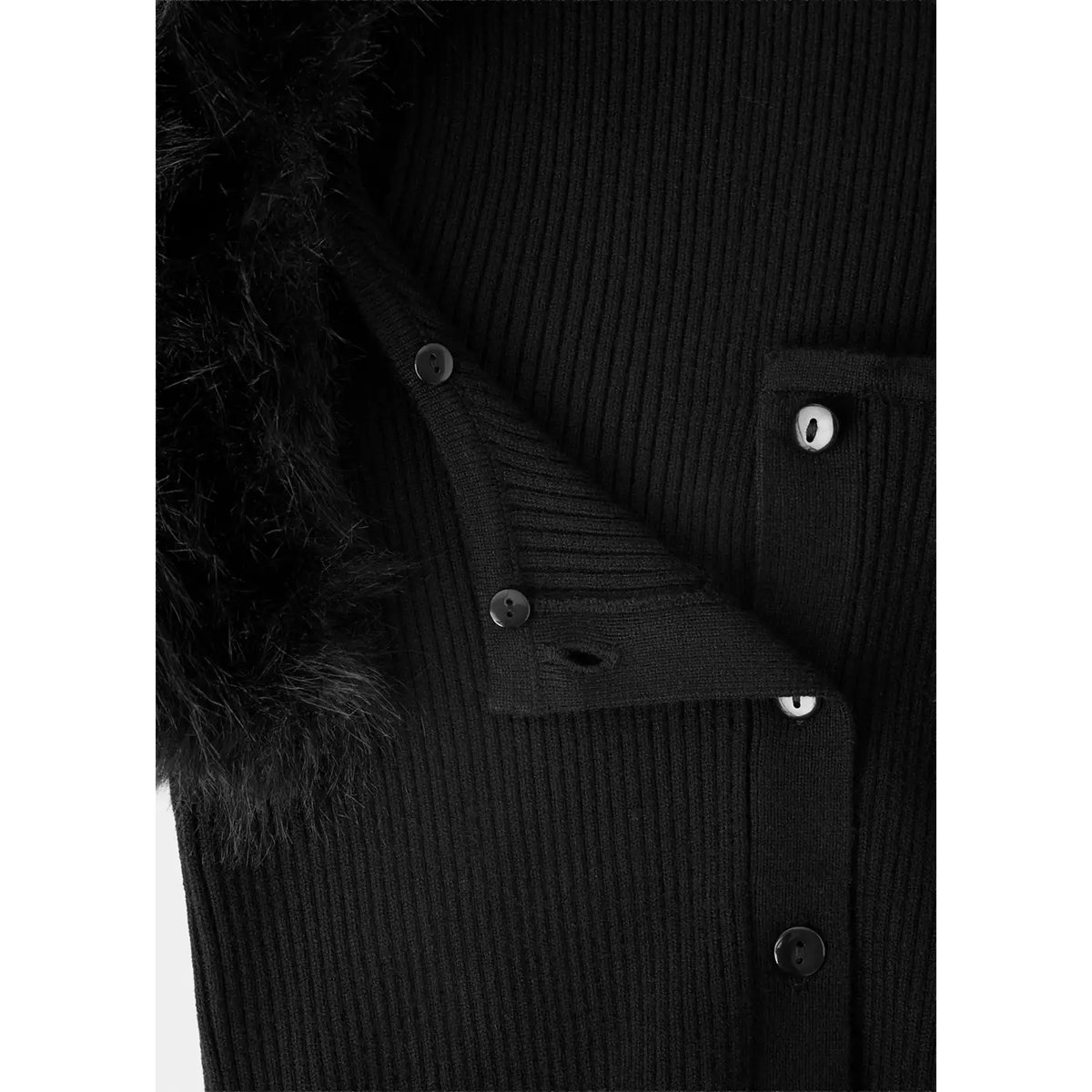 Cardigan col imitation fourrure amovible noir, MANGO