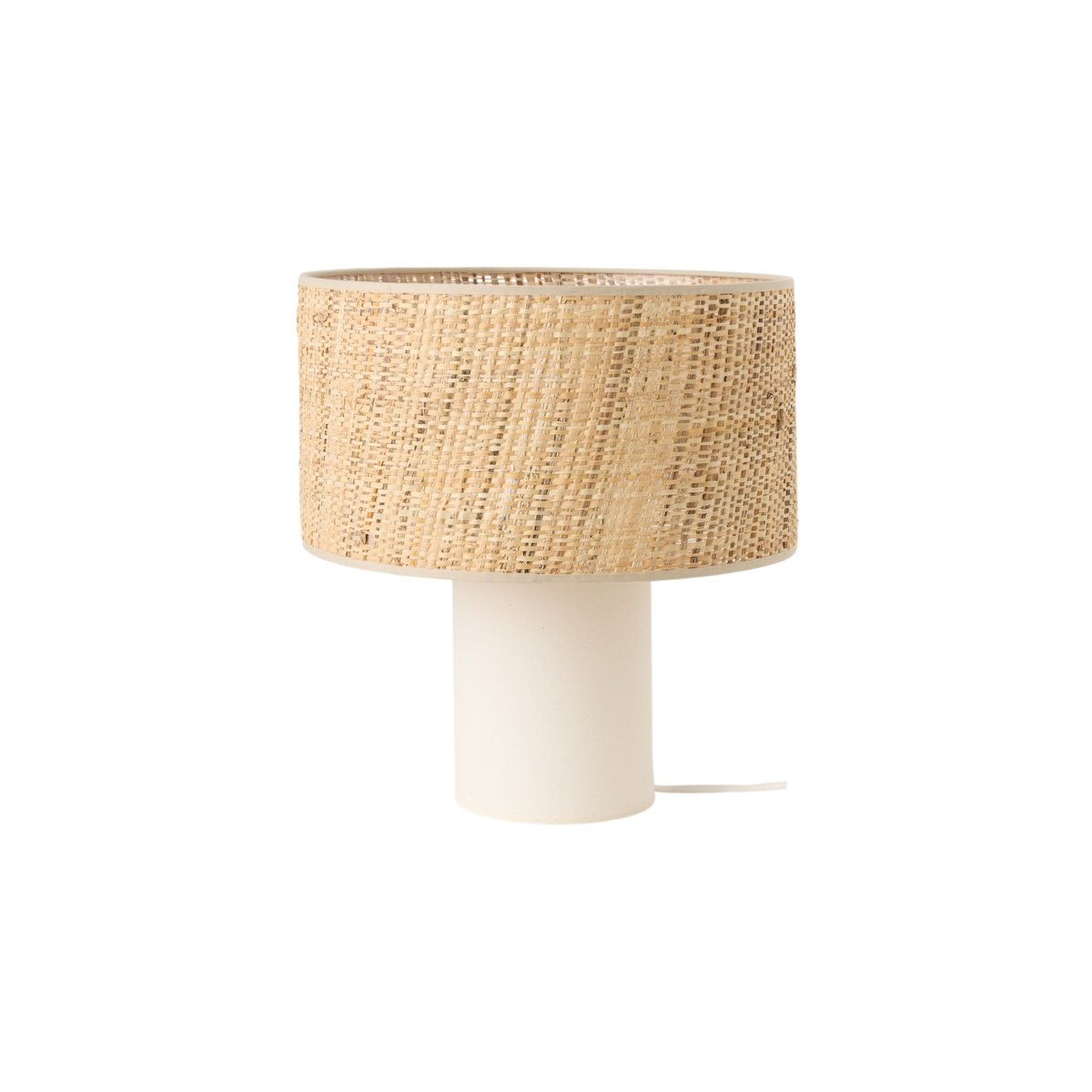 Lampe à poser pied en lin blanc et abat jour en rabanne - RISLEY blanc, CAMIF