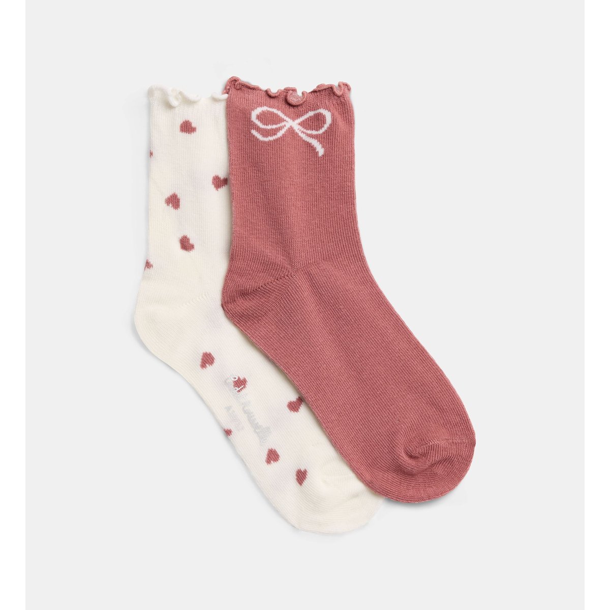 Lot de 2 paires de chaussettes tasokete coton mélangé écru et rose, CADET ROUSSELLE