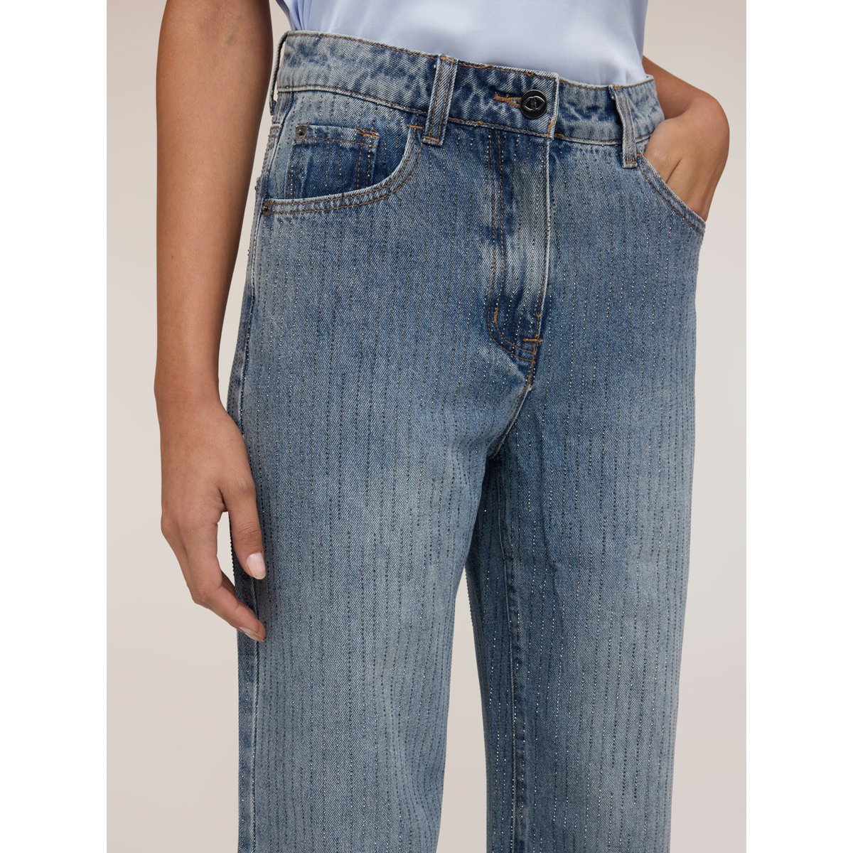 Jean palazzo taille haute avec strass light - blue, MOTIVI