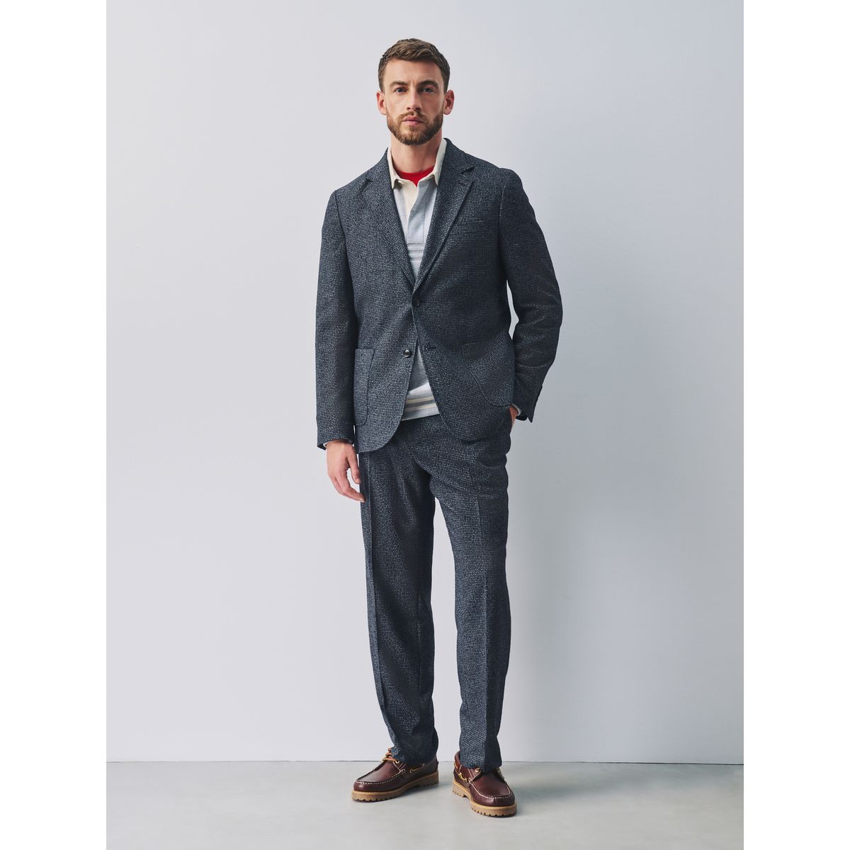 Veste de costume ajustée en tissu bouclé bleu marine, NEXT