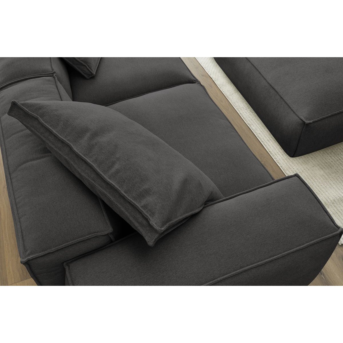 Canapé droit fixe 4 places en tissu chiné avec pouf, BOHEME gris foncé, BOBOCHIC
