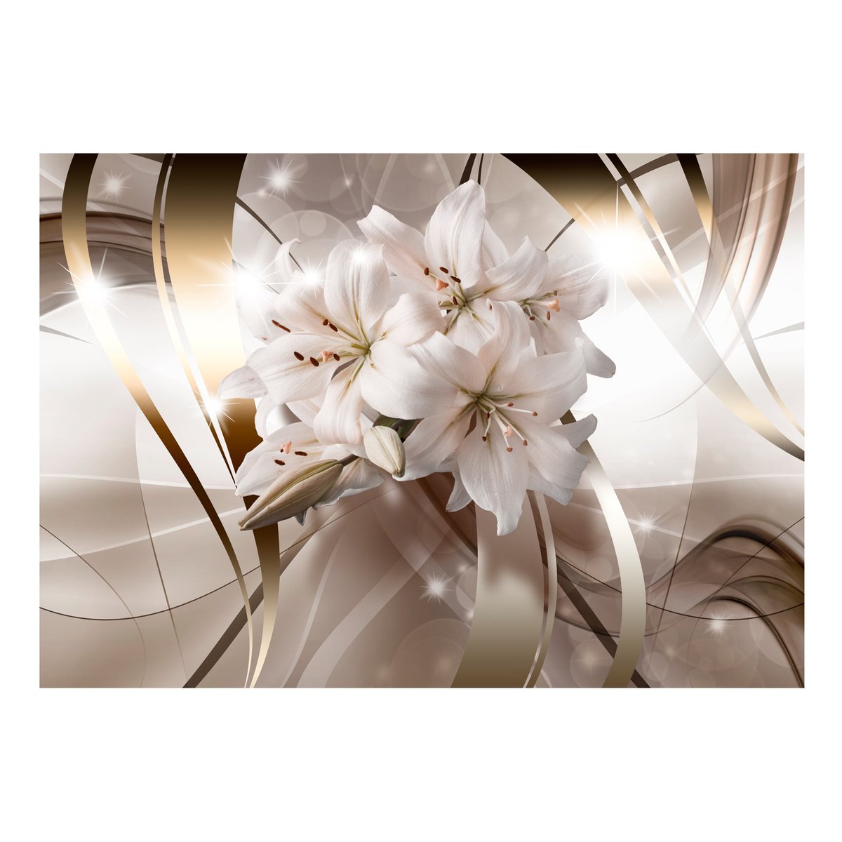 Papier peint intissé panoramique Fleurs Lily Bunch beige, EDEN