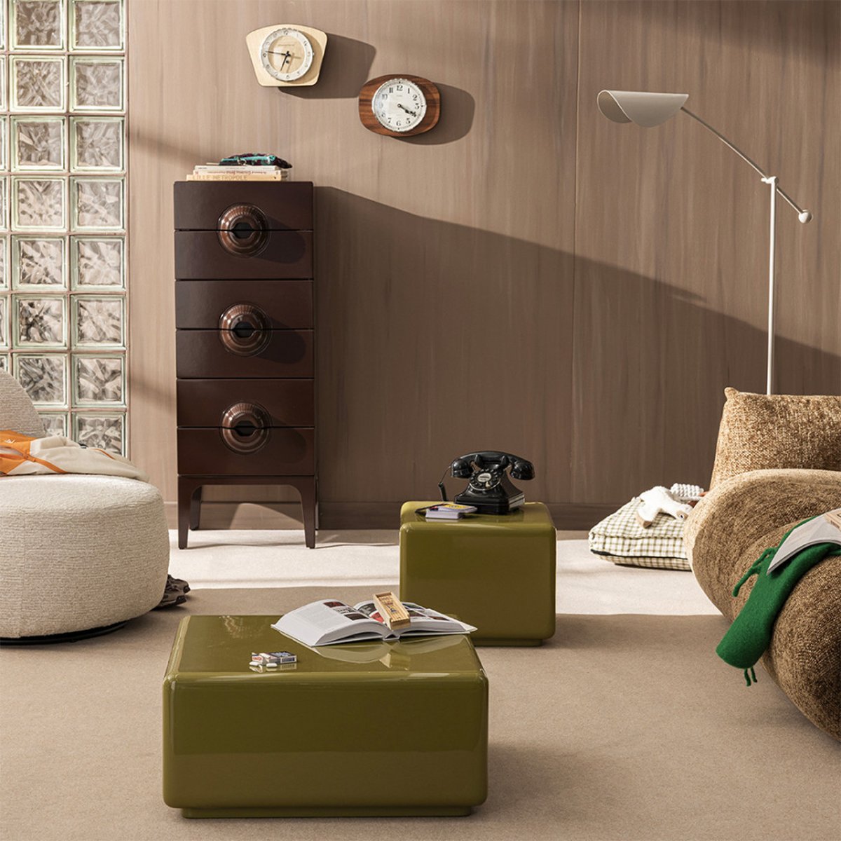 Table d'appoint carrée laquée - GAIA vert olive, DRAWER