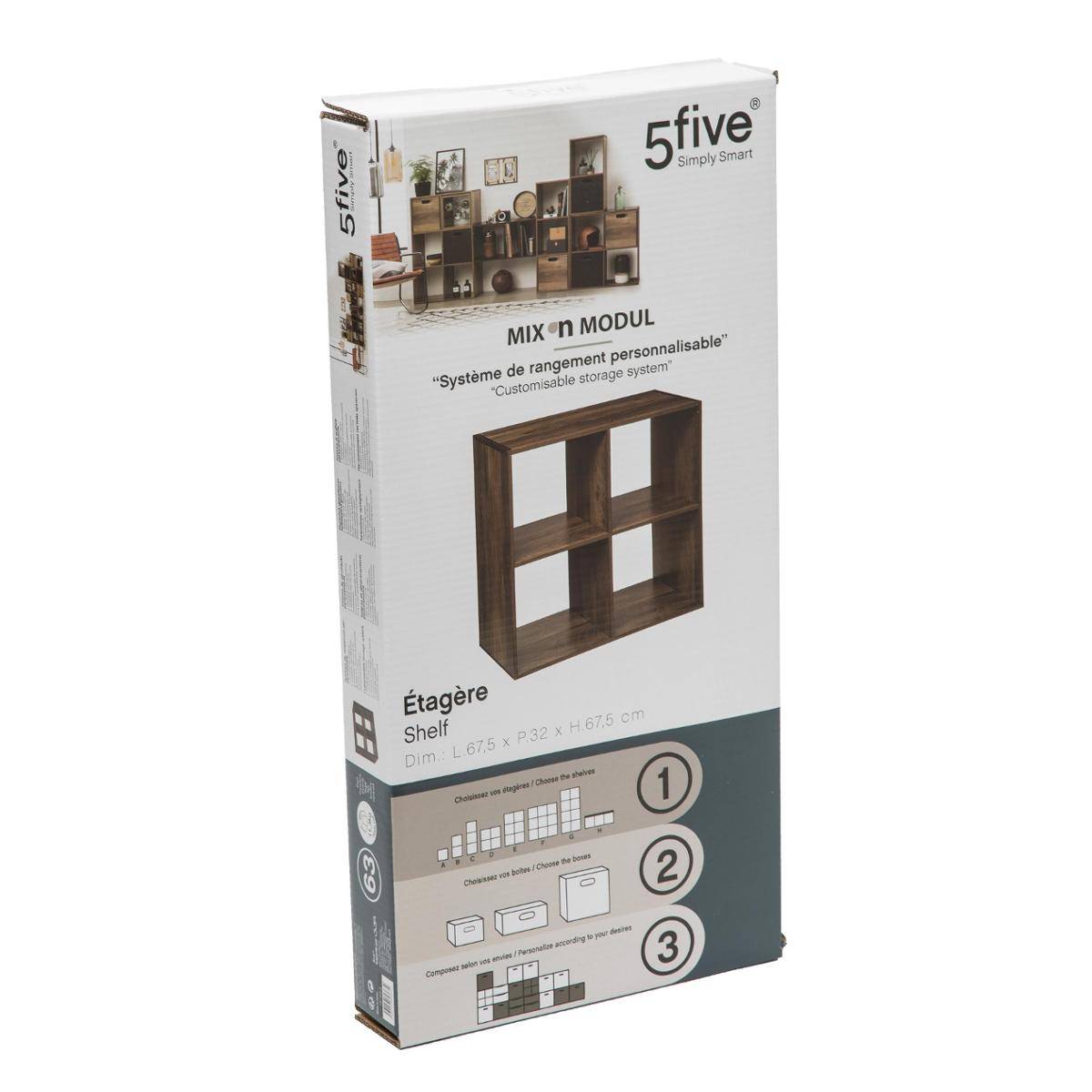 Étagère 4 cases en bois et métal MIX'N MODUL marron, 5FIVE SIMPLY SMART