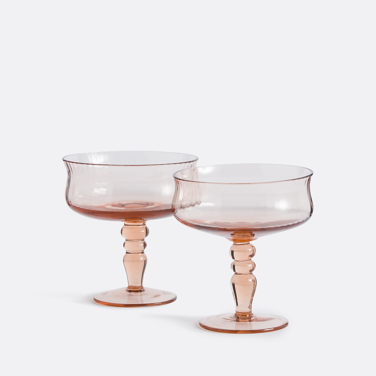 Set of 2 Brissa Champagne Glasses in Ribbed Glass smoky pink, LA REDOUTE INTERIEURS