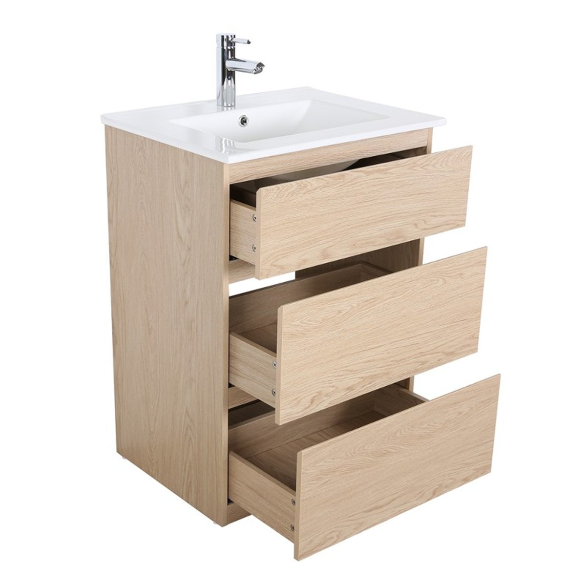 Meuble simple vasque sur pieds 60cm SORRENTO décor chêne, MOB IN