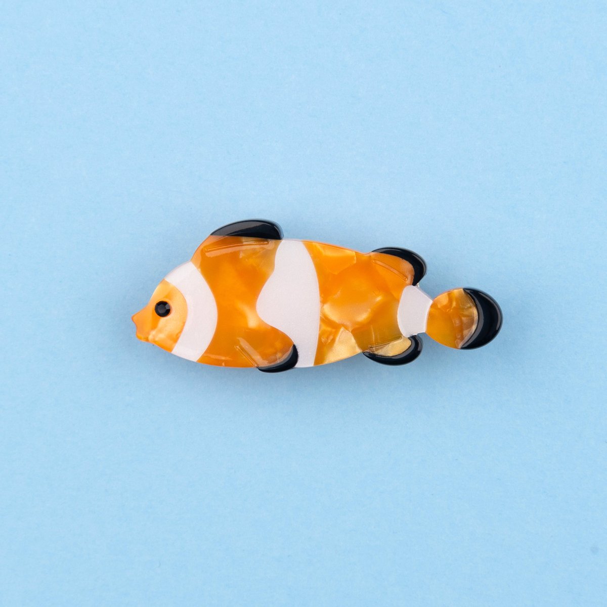 Barrette POISSON CLOWN rayé orange, blanc et noir, COUCOU SUZETTE