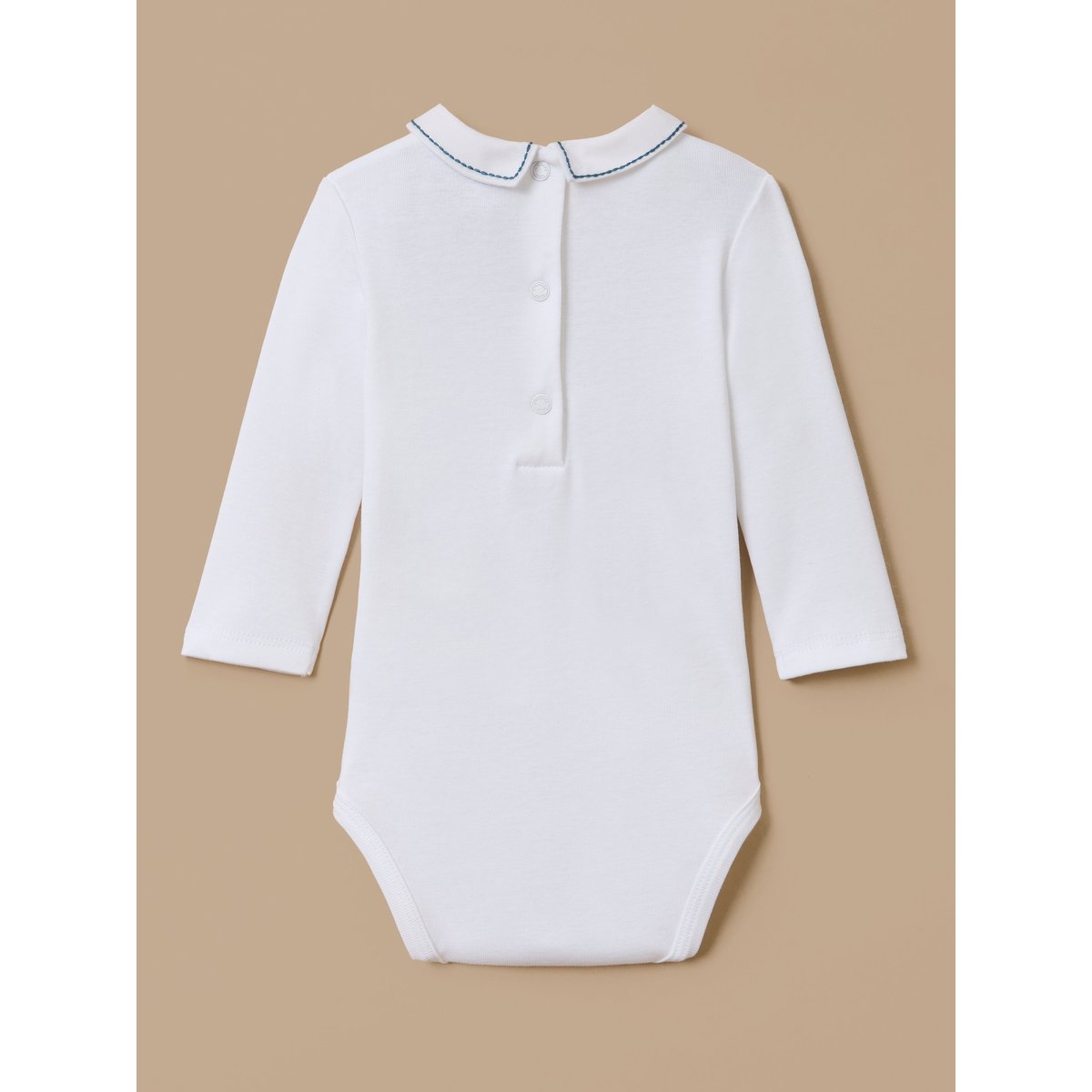 Body col droit brodé blanc casse, CYRILLUS