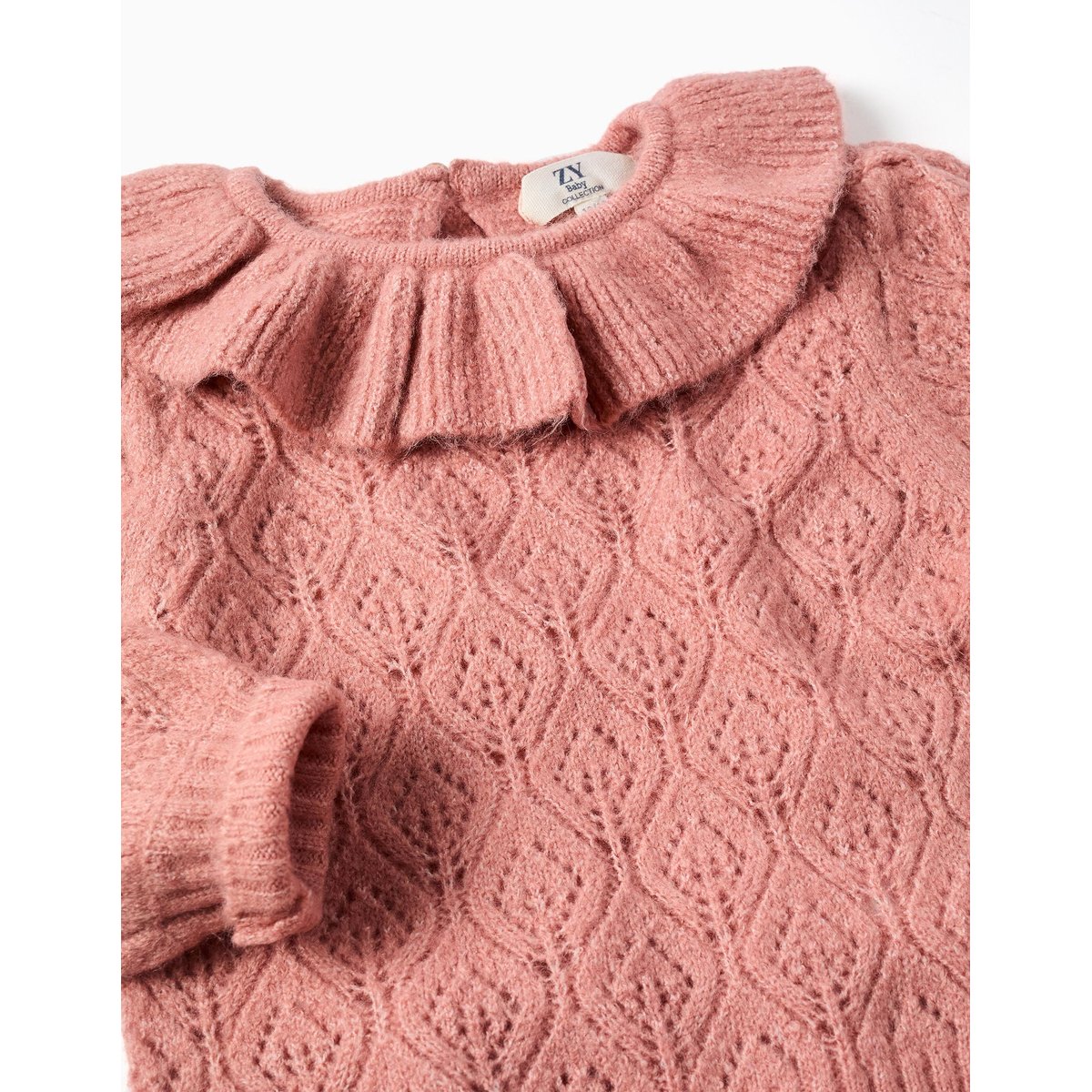 Pull en maille ajourée avec col à volants rose, ZIPPY