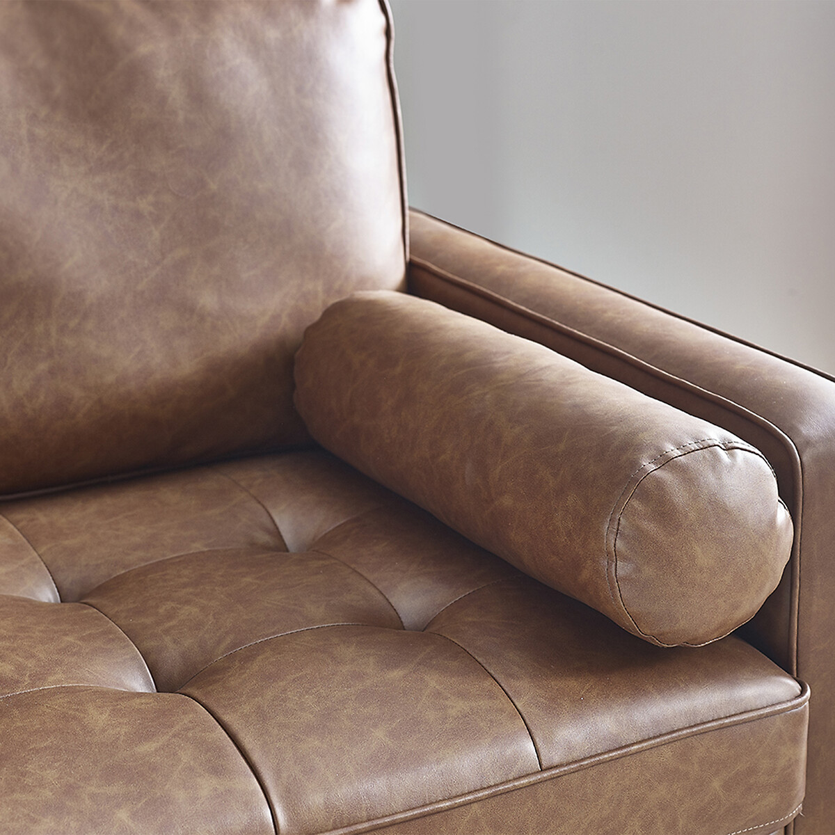 Hadley Mid-Century Faux Leather 2 Seater Sofa walnut, SO'HOME