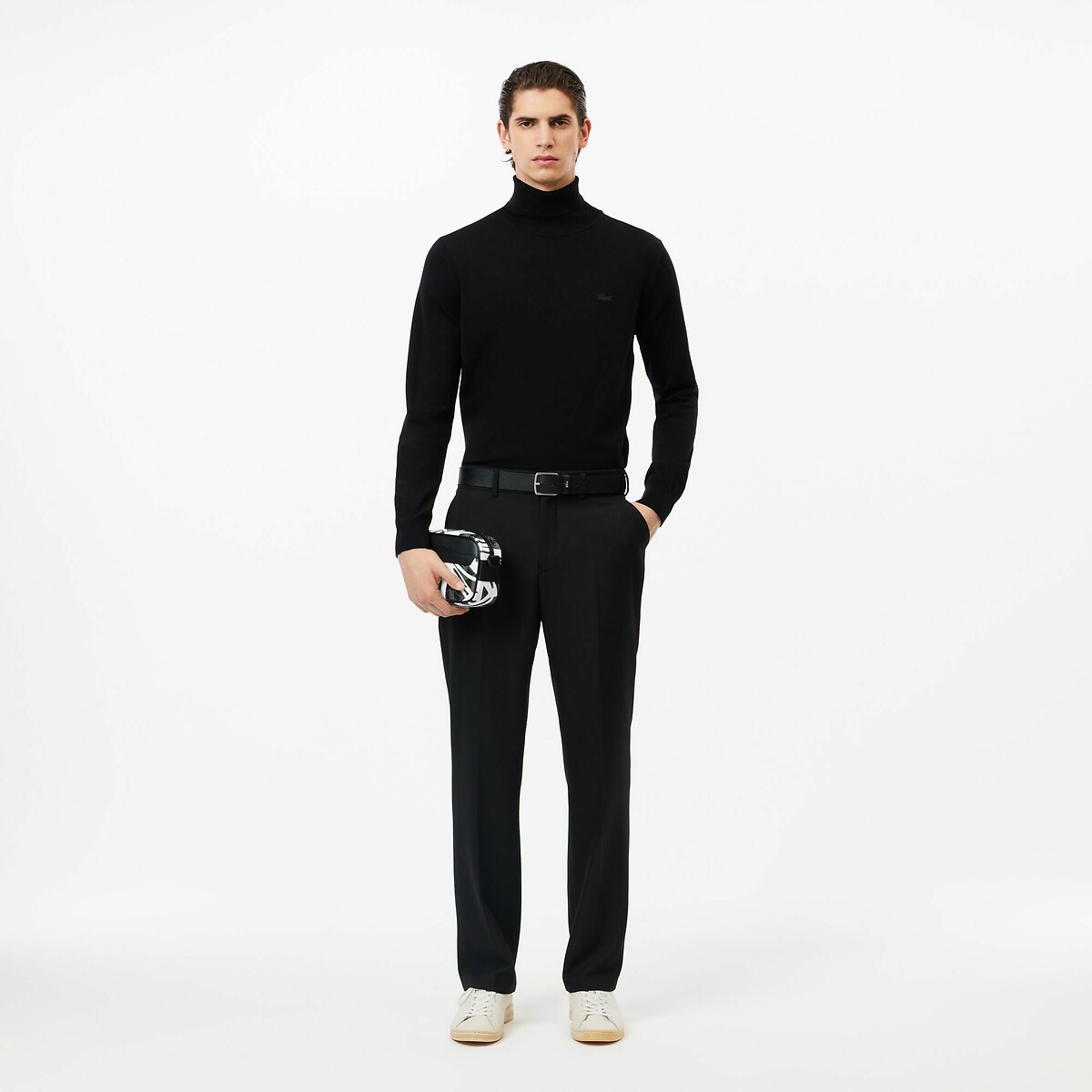 Camisola de gola alta, em lã preto , LACOSTE