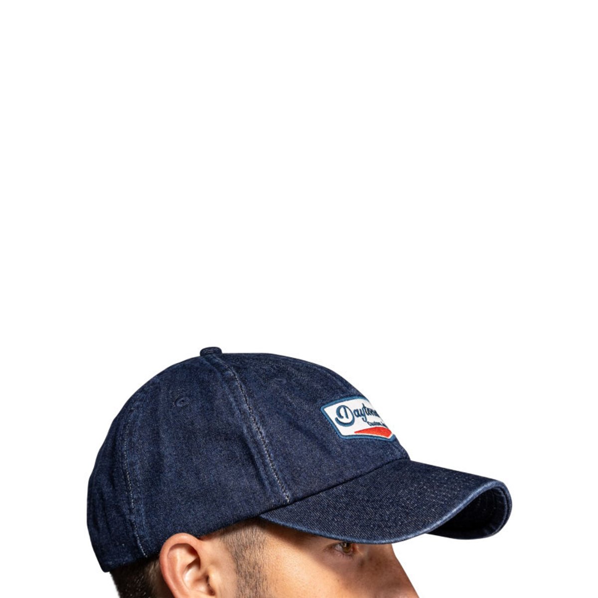 Casquette Roswell en coton bleue denim pourvue du patch de la marque bleu foncé, DAYTONA