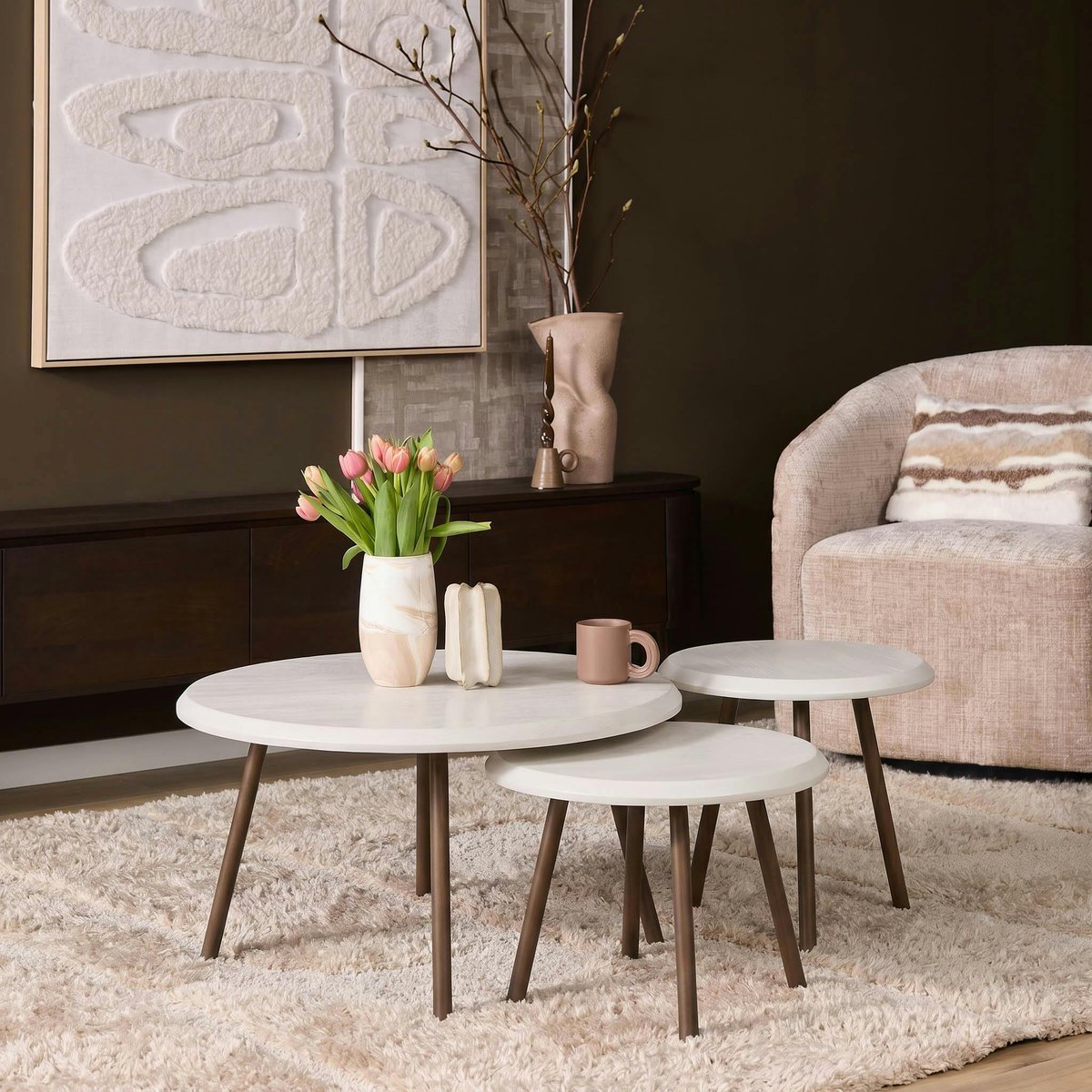 Table basse gigogne ronde en bois beige sable (x3) ALMA beige, PIER IMPORT