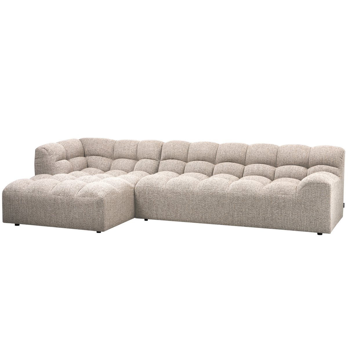 Canapé d'angle gauche avec meridienne en tissu tissé ALLURE naturel mélangé, WOOOD