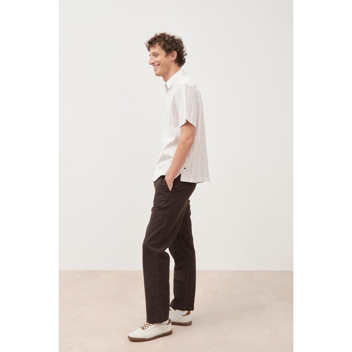 Col en maille coton manches courtes ecru, BONOBO