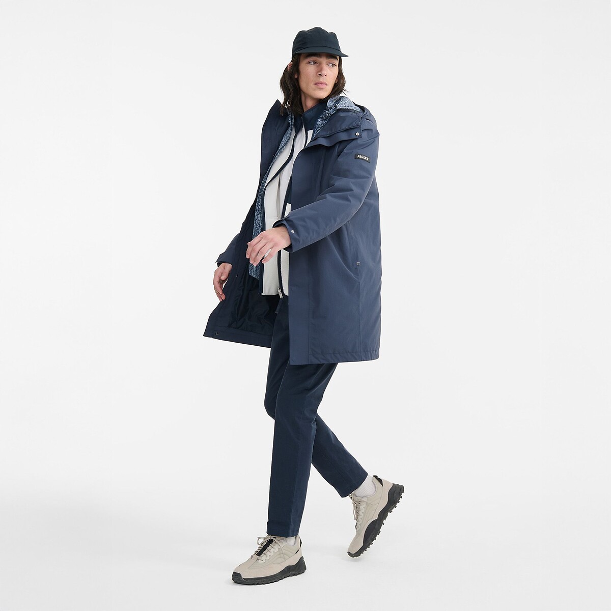 Parka longue MTD® 2 couches avec capuche bleu marine, AIGLE
