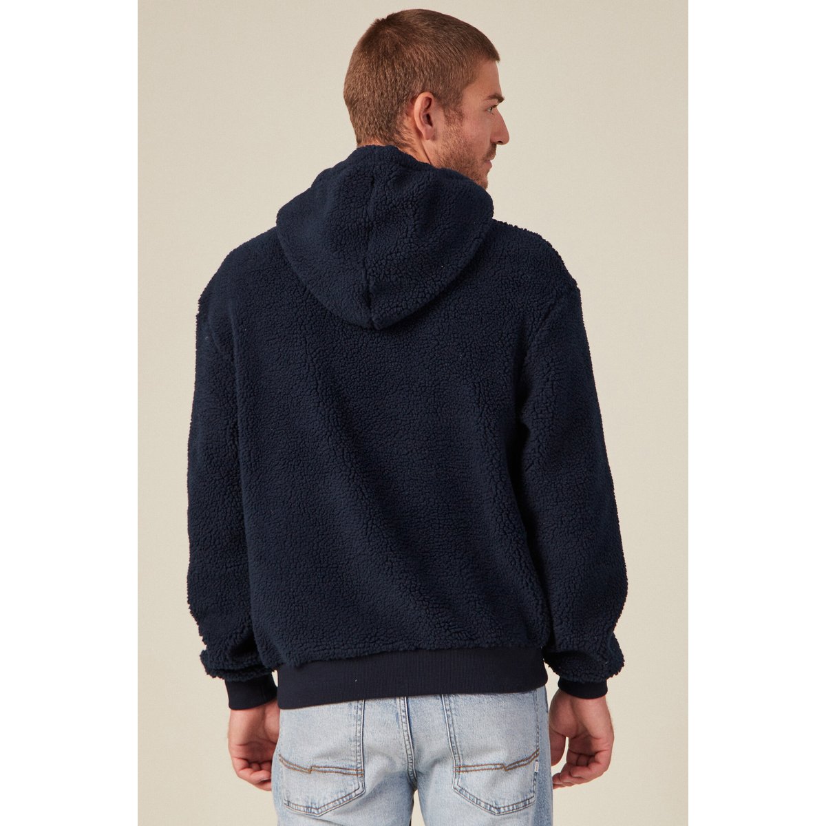 Sweat à capuche sherpa bleu marine, BONOBO
