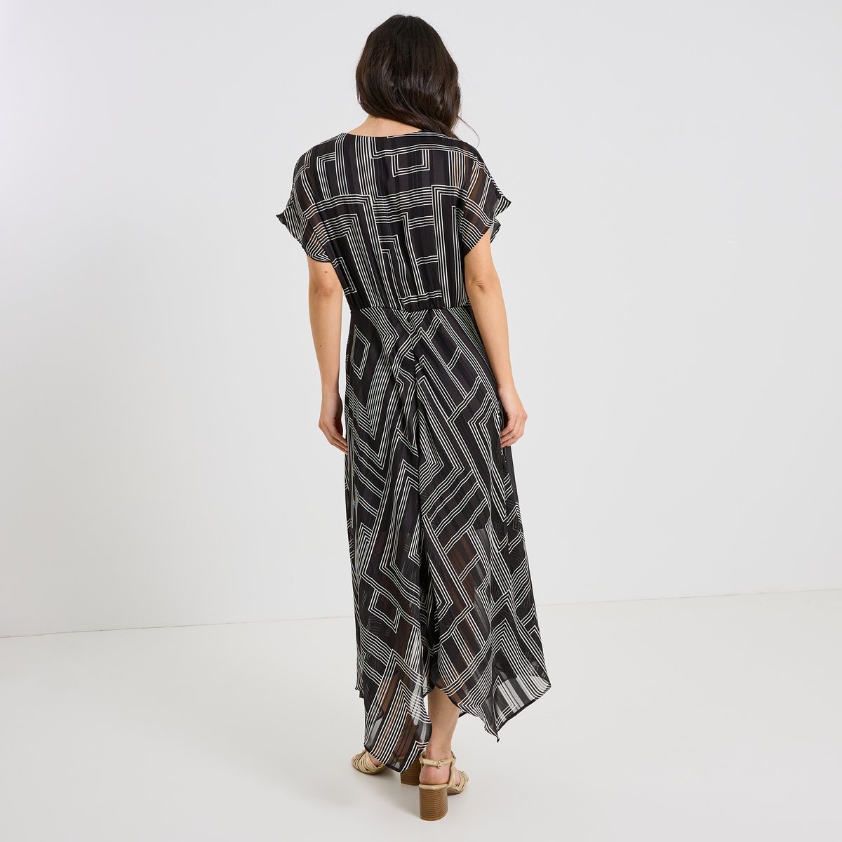 Robe longue habillée imprimé géométrique noir, GRAIN DE MALICE