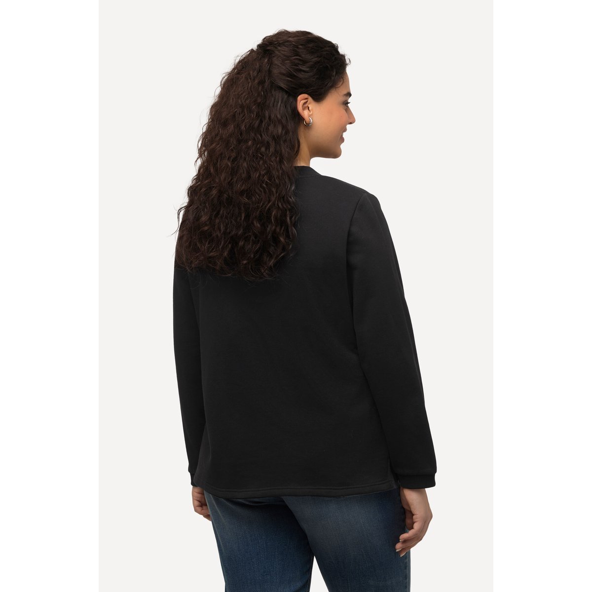 Sweat-shirt à col rond et manches longues noir, ULLA POPKEN