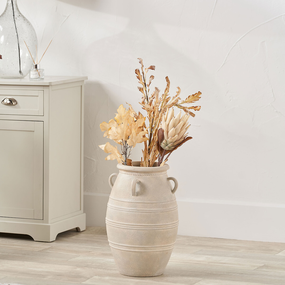 46cm Grey Wash Fibrestone Decorative Vase with Handles grey, ÉDITÉ