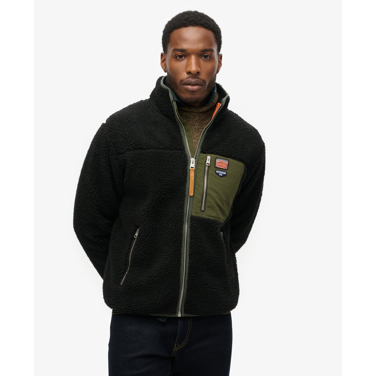 Polaire sherpa zippée avec poche noir, SUPERDRY