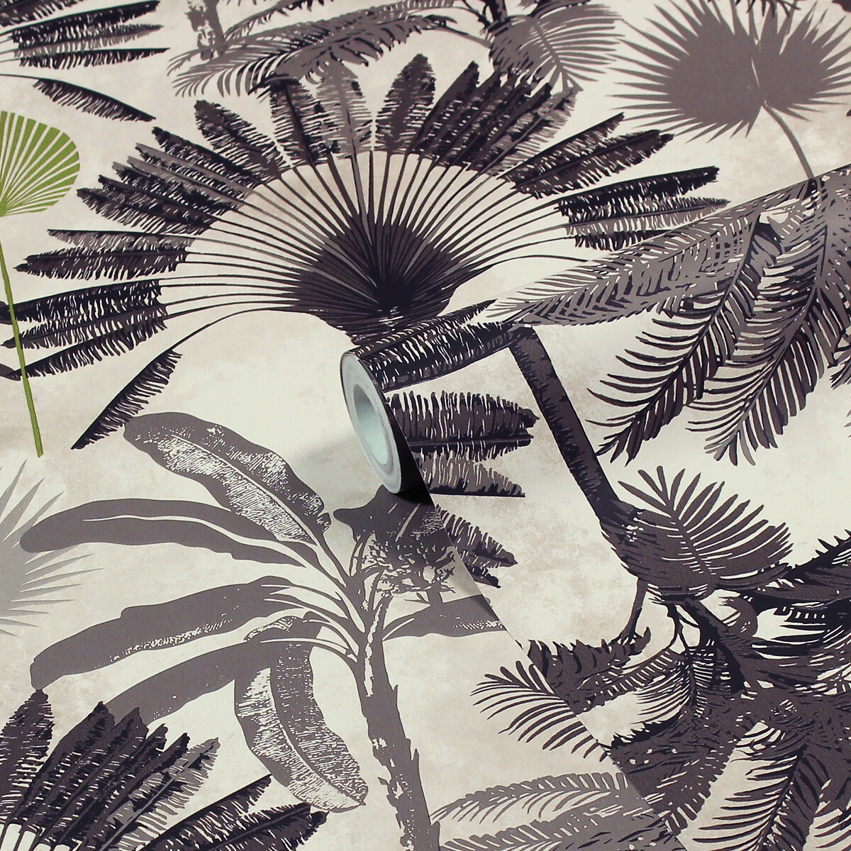 10m Malaysian Palm Printed Wallpaper charcoal, FURN.