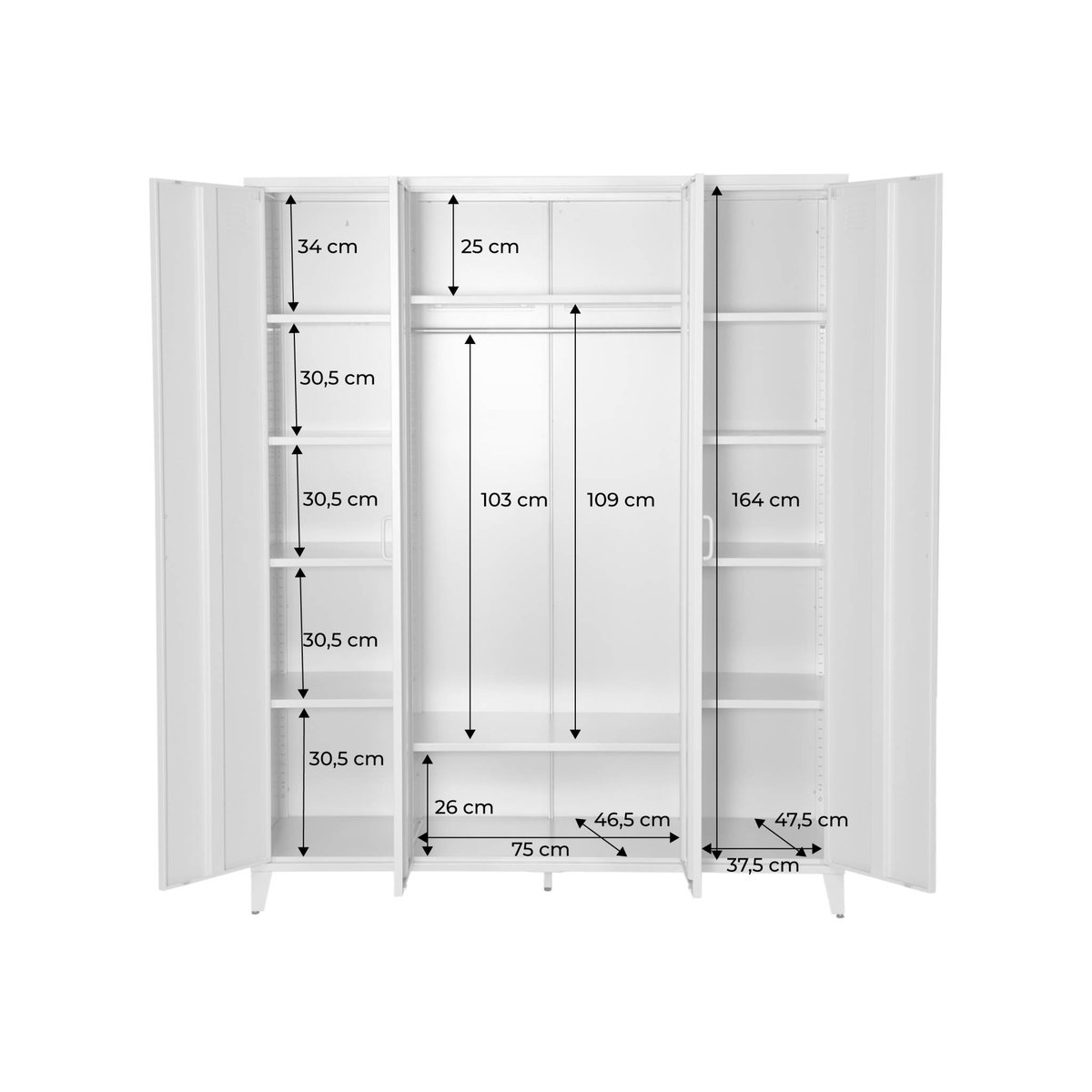 Armoire chambre dressing industriel métal 4 portes, 10 étagères, 1 penderie SOHO noir, SWEEEK
