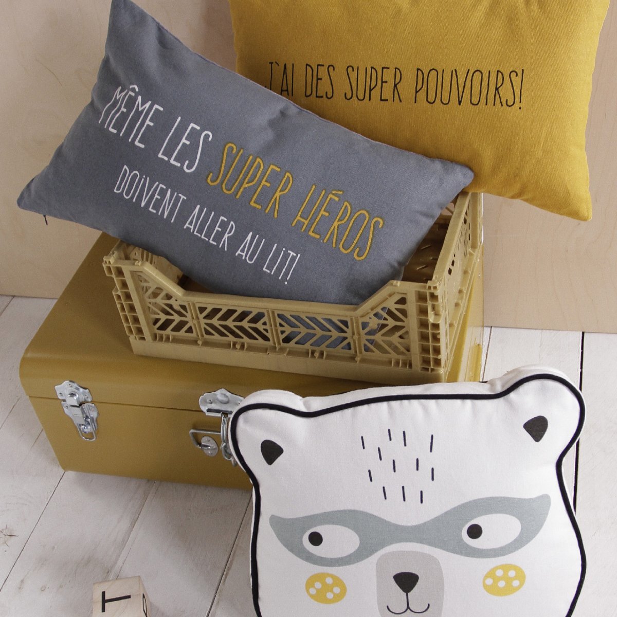 Coussin coton enfant imprimé forme ours polaire TEDDY blanc, TODAY