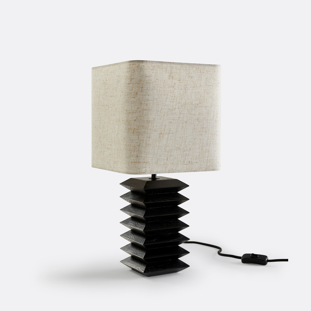 Lampe à poser en frêne massif et lin, Remilo noir, LA REDOUTE INTERIEURS