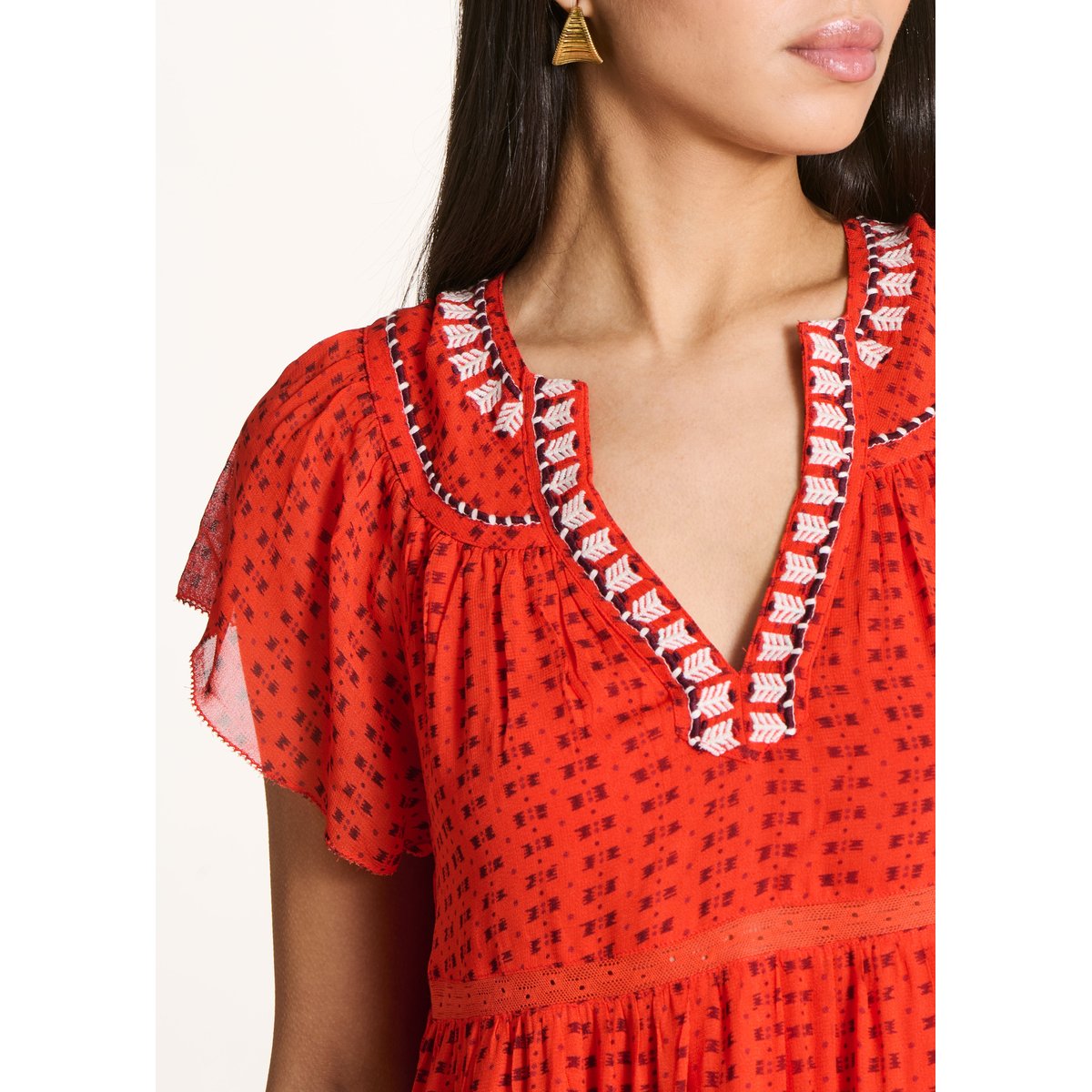 Robe longue imprimée à volants jaspe, LA FEE MARABOUTEE