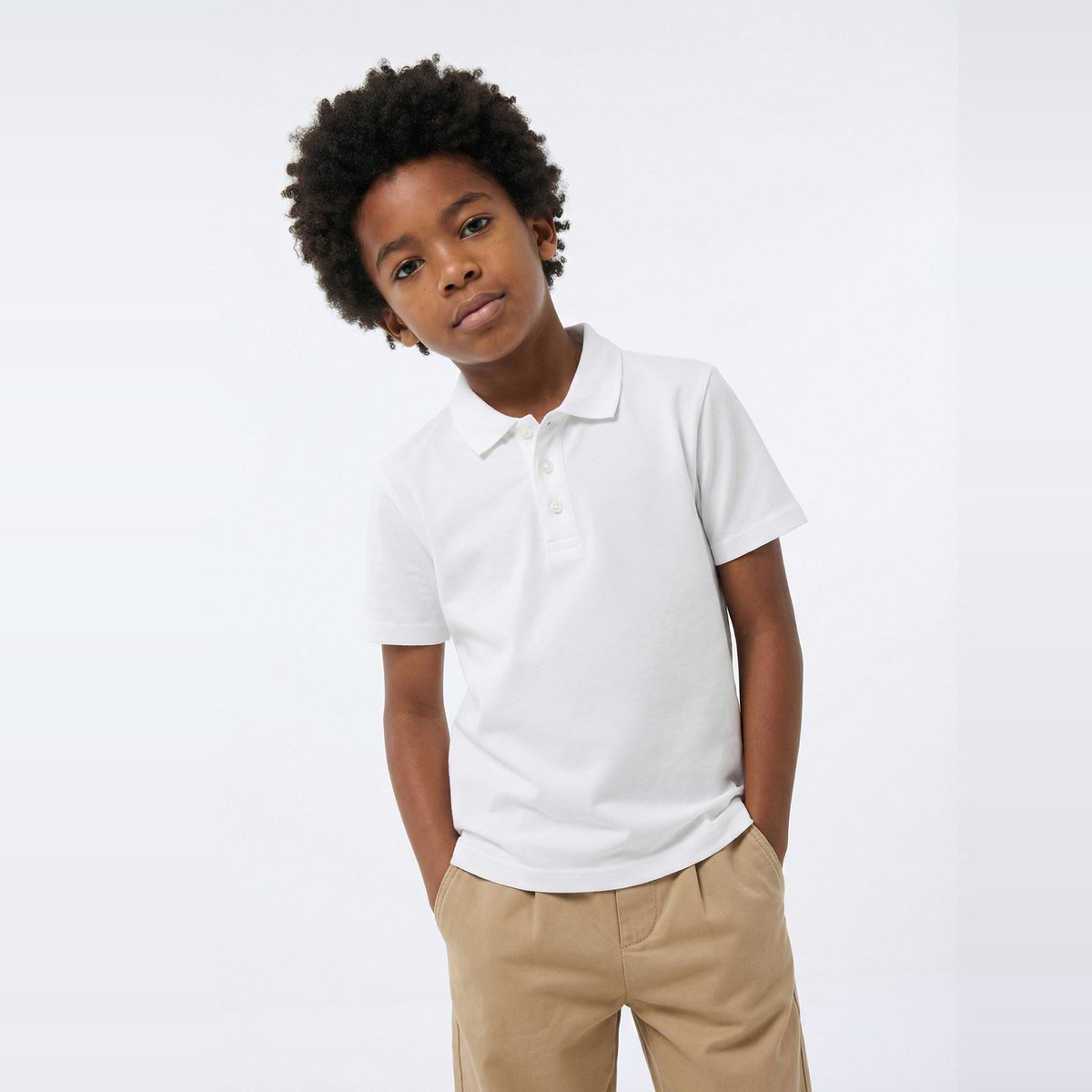 Polo manches courtes uni en coton BIO GOTS blanc, MONOPRIX