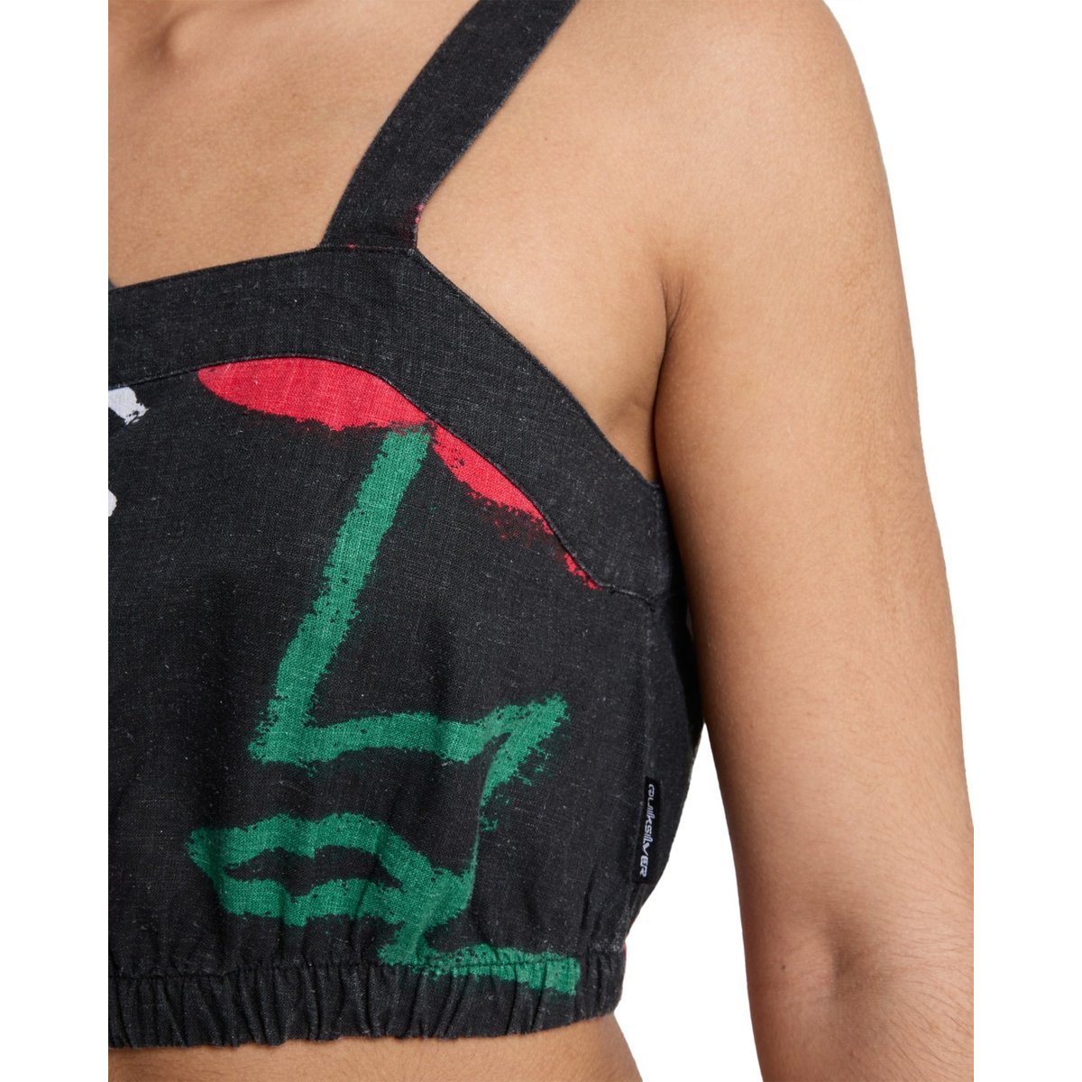Crop top PALMA noir black street floral 64, QUIKSILVER