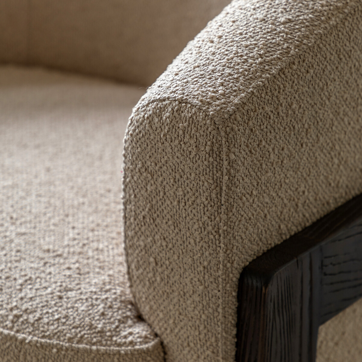 Cerron Rounded Boucle Tub Armchair with Dark Wood Legs light taupe, SO'HOME