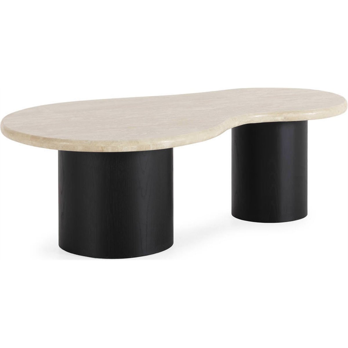 Table basse organique en travertin et frêne noir et crème, RECOLLECTION