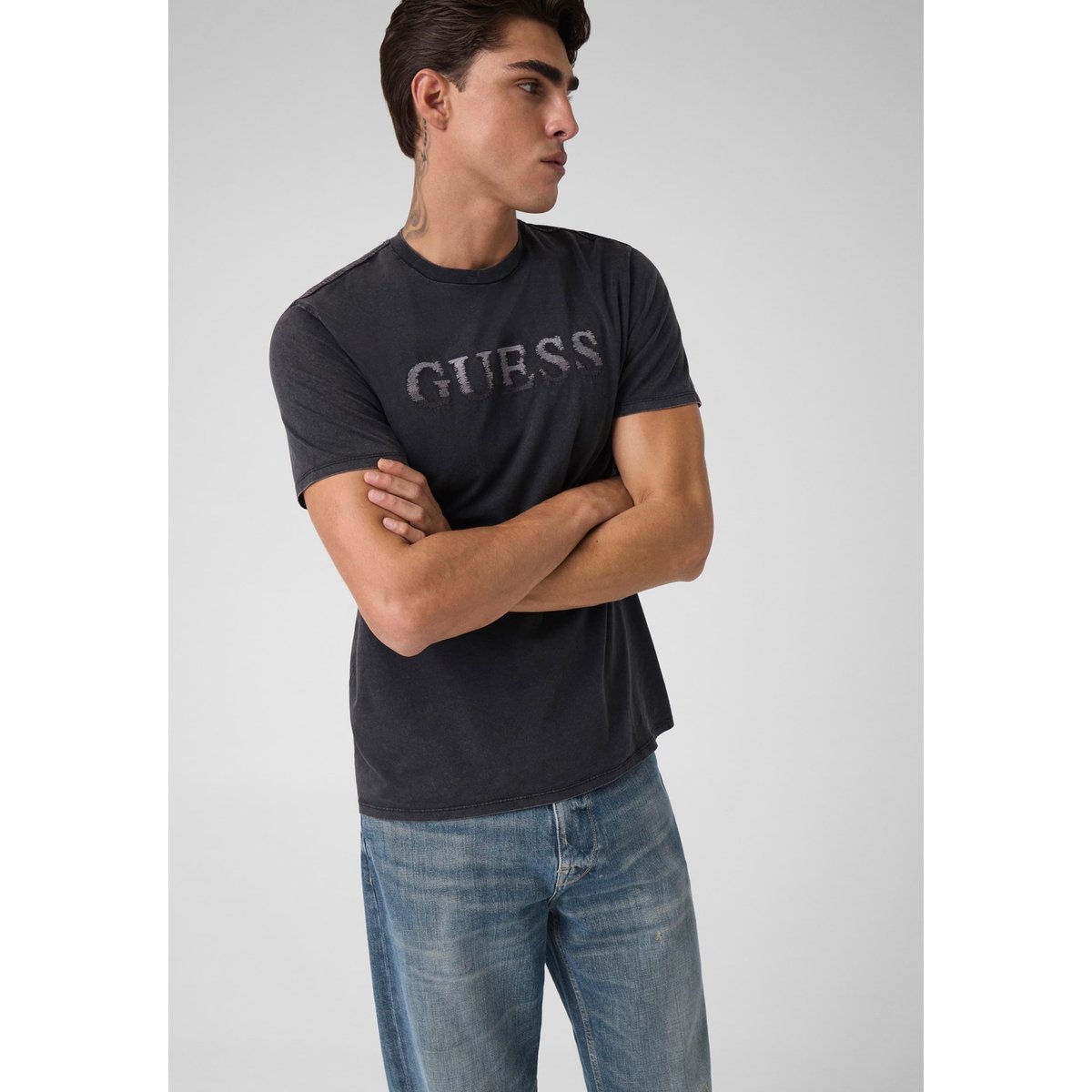 T-Shirt En Coton Avec Logo noir, GUESS