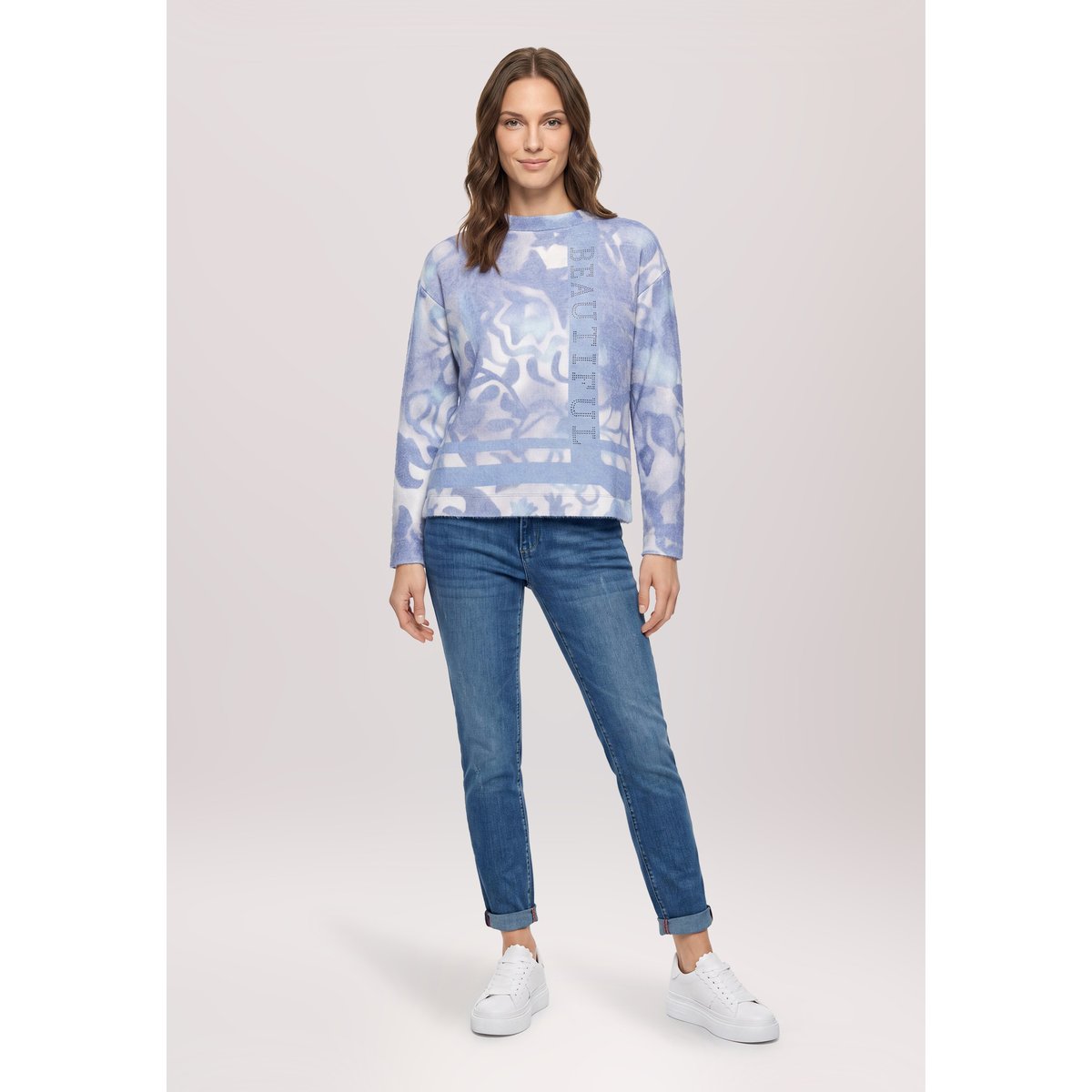Sweat-shirt à col droit bleu/beige, BETTY BARCLAY