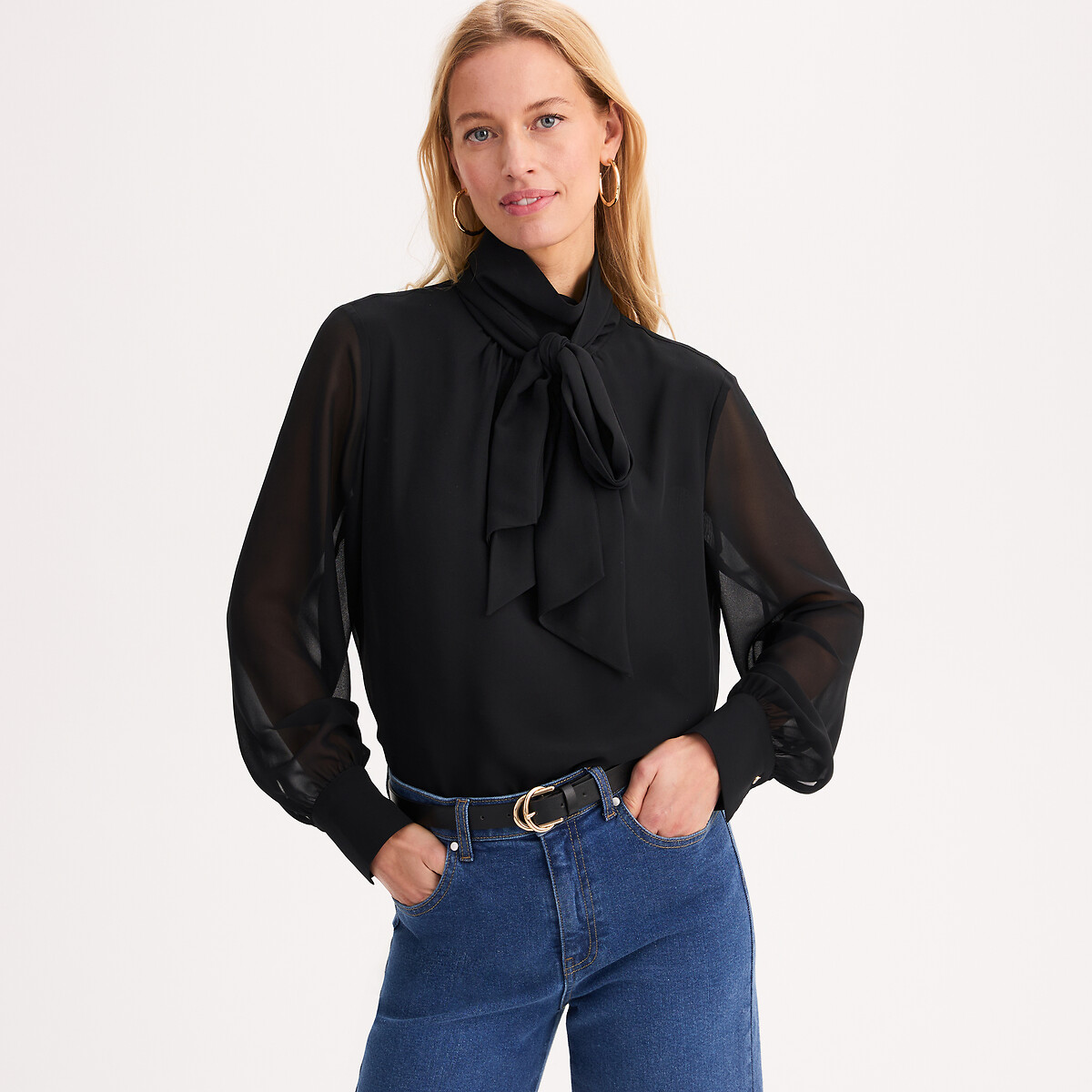 Blouse lavallière manches longues noir, ANNE WEYBURN