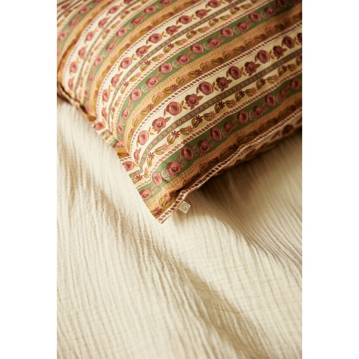 Taie d'oreiller en coton, FLORES vert olive, GABRIELLE PARIS