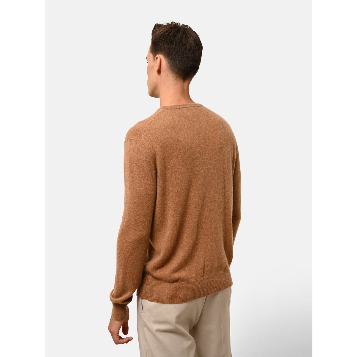 Pull Col Rond Noisette Howard marron clair, JUST CASHMERE