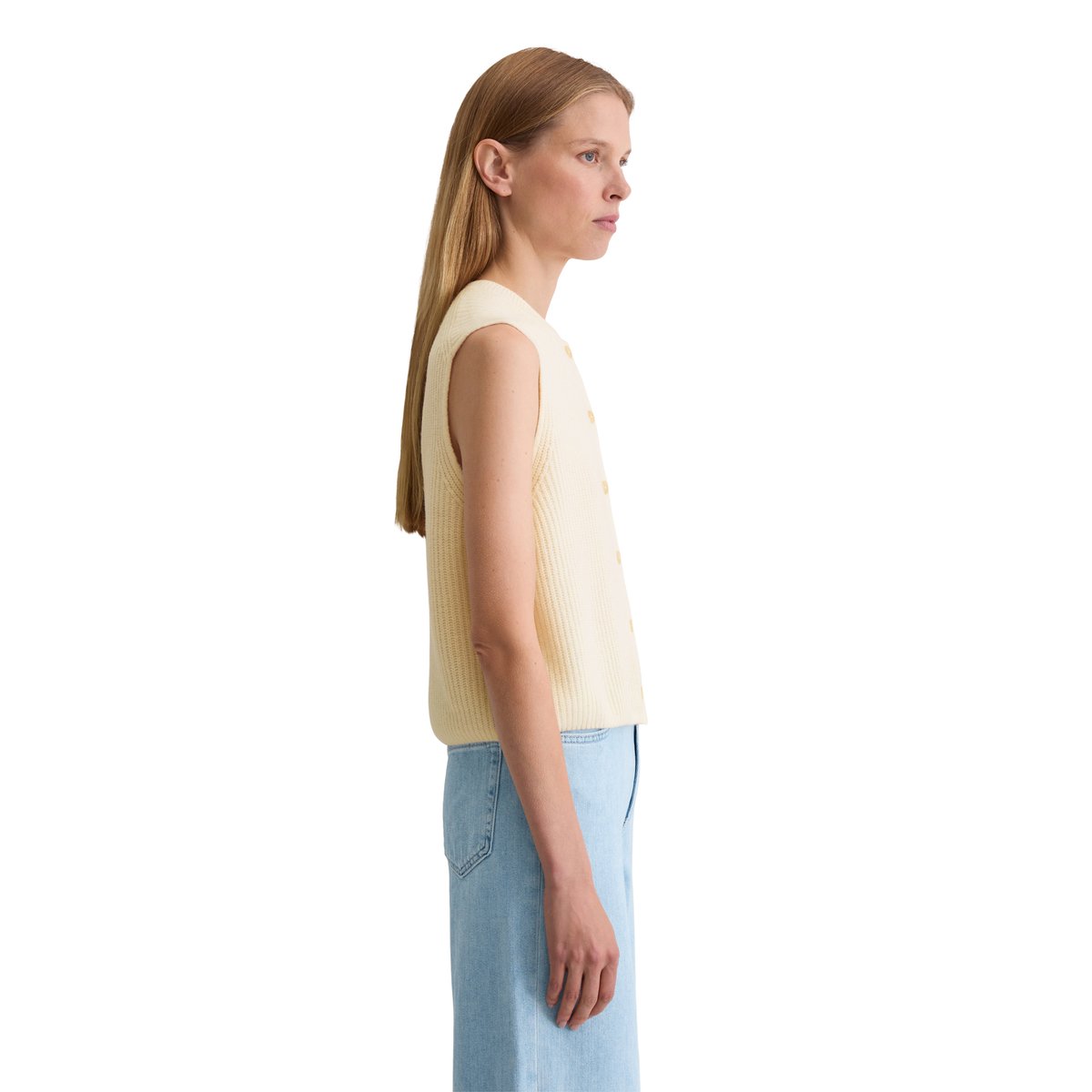 Gilet tricoté sans manches slim en doux mélange de laine mérinos nature, MARC O'POLO